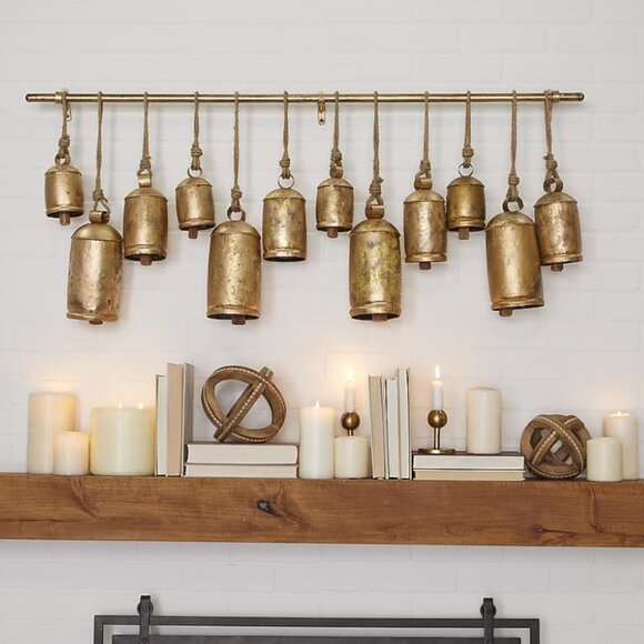 NIB Set of 12 Tibetan Inspired Cow Bells w Rope & Rod - Picture 3 of 7